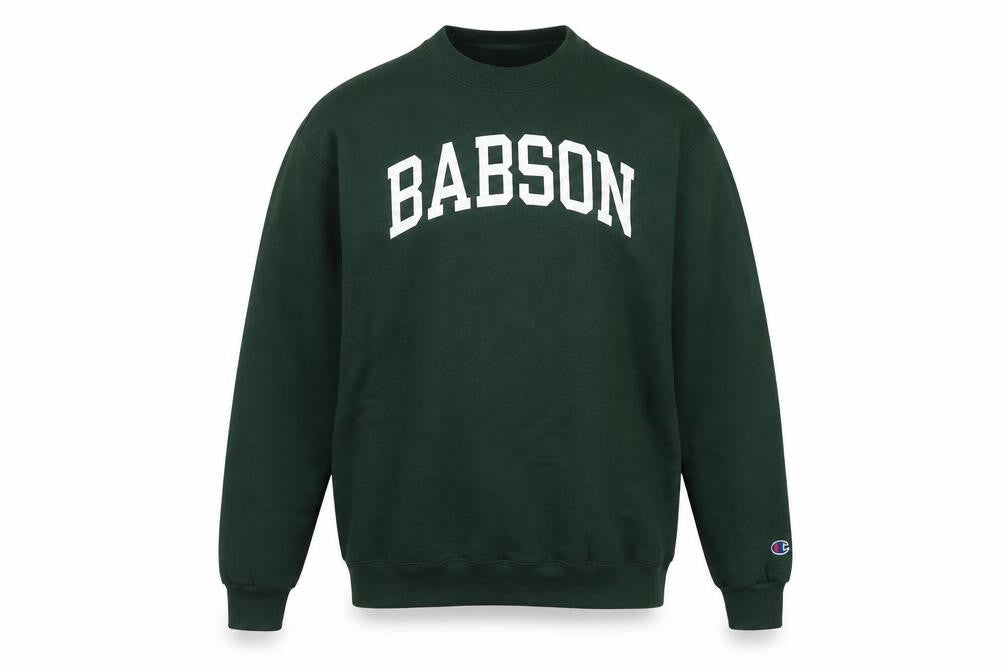 Front view of Champion unisex green pullover sweatshirt m