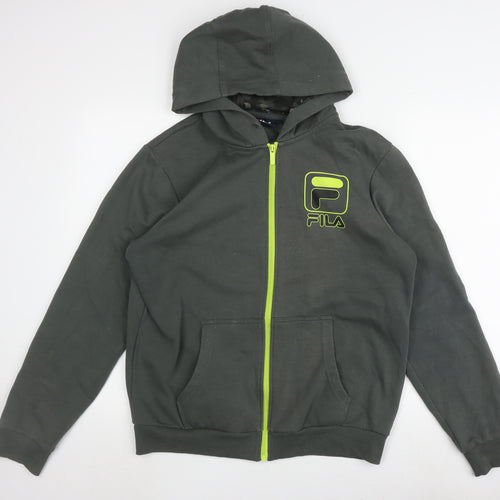Fila Men's Grey Full Zip Hoodie, Size S, Logo Accents