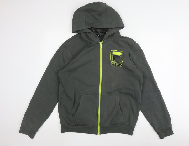 Fila Men's Grey Full Zip Hoodie, Size S, Logo Accents