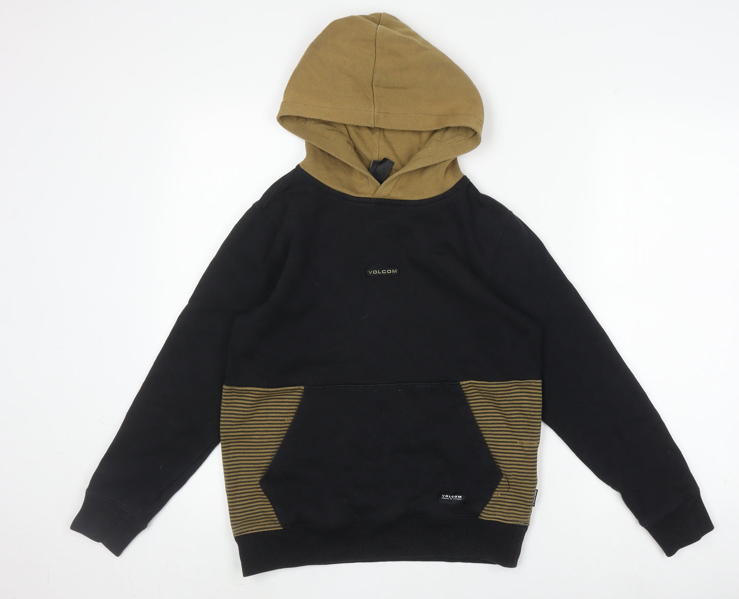 Volcom Boys Black Yellow M Striped Pullover Hoodie