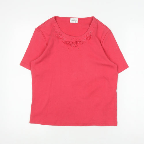 Eastex Women's Red Embroidered Cotton T-Shirt, Size 10
