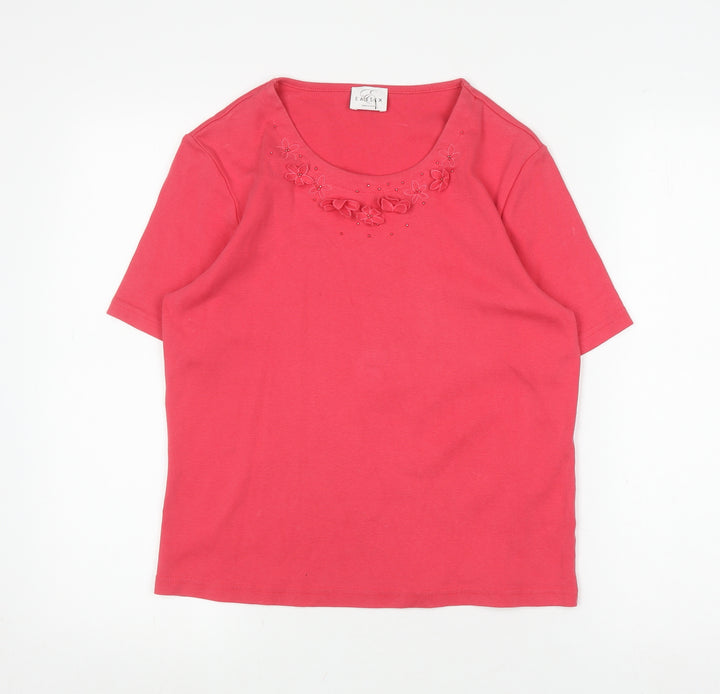 Eastex Women's Red Embroidered Cotton T-Shirt, Size 10