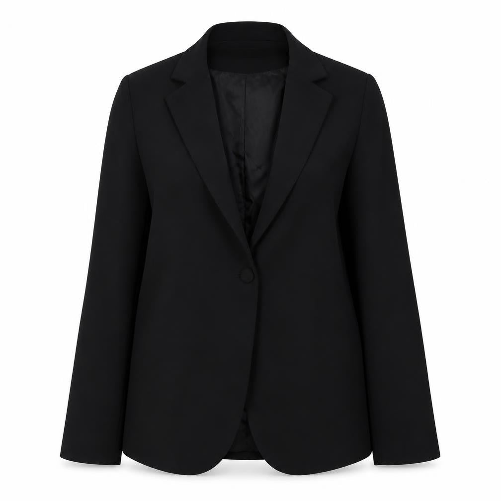 Front view of PRETTYLITTLETHING Women’s Black Blazer, size UK 10, Slim Fit
