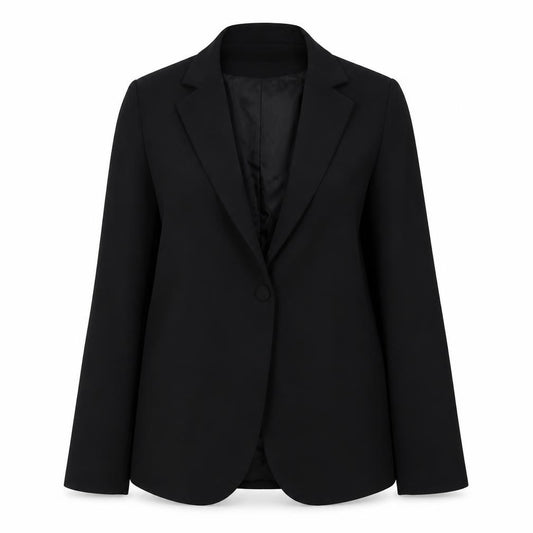 Front view of PRETTYLITTLETHING Women’s Black Blazer, size UK 10, Slim Fit