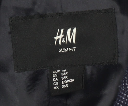 H&M Men's Blue Check Blazer Slim Fit, 36R Formal