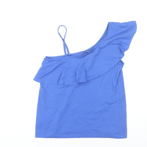 Next Blue One Shoulder Ruffle Tank - UK 10, Embroidered