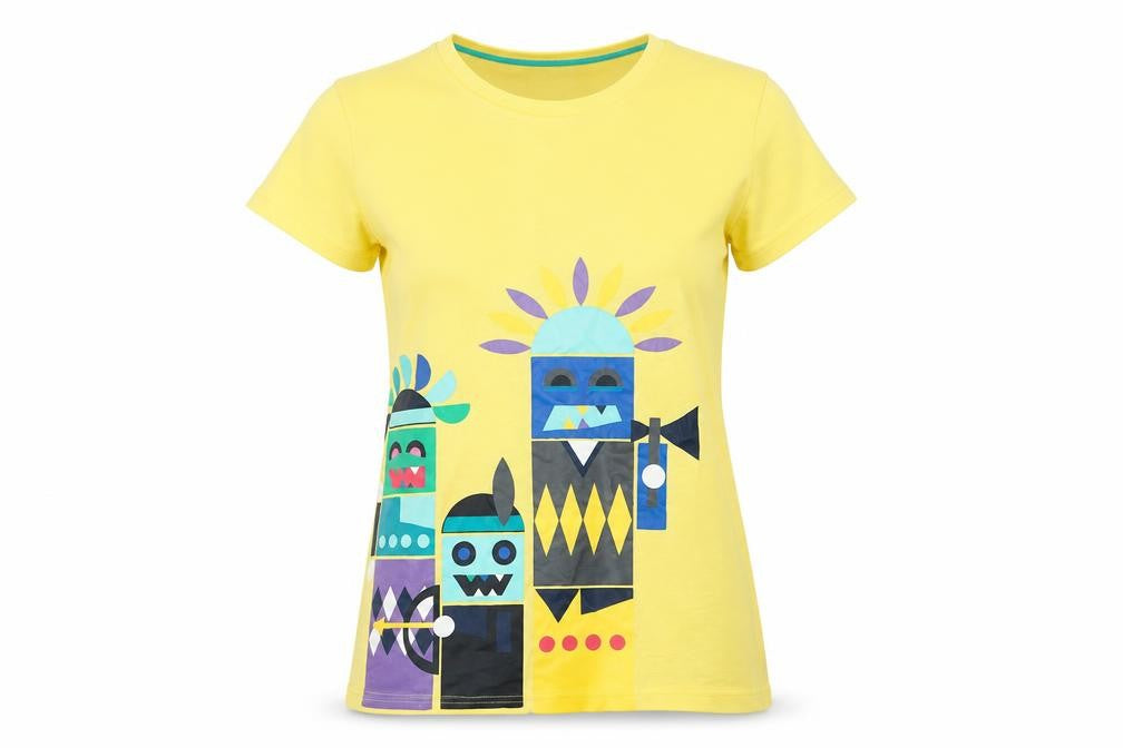 Front view of HUMÖR unisex yellow art t-shirt -, size S