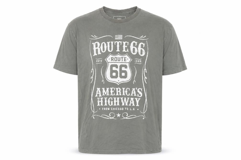 Front view of Route 66 Men's Grey Large Graphic T-Shirt
