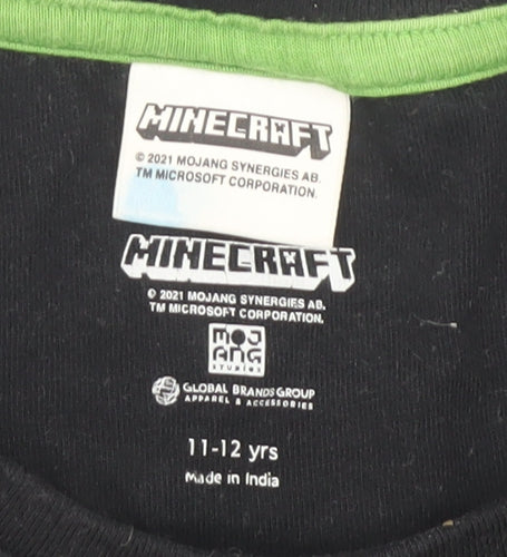Minecraft Boys Black Graphic T-Shirt, Size 11-12 Years