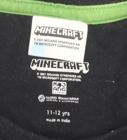 Minecraft Boys Black Graphic T-Shirt, Size 11-12 Years