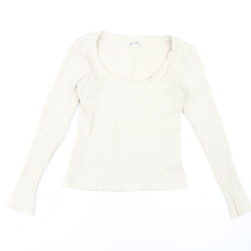 Monki Women's Beige Scoop Neck Long Sleeve T-Shirt