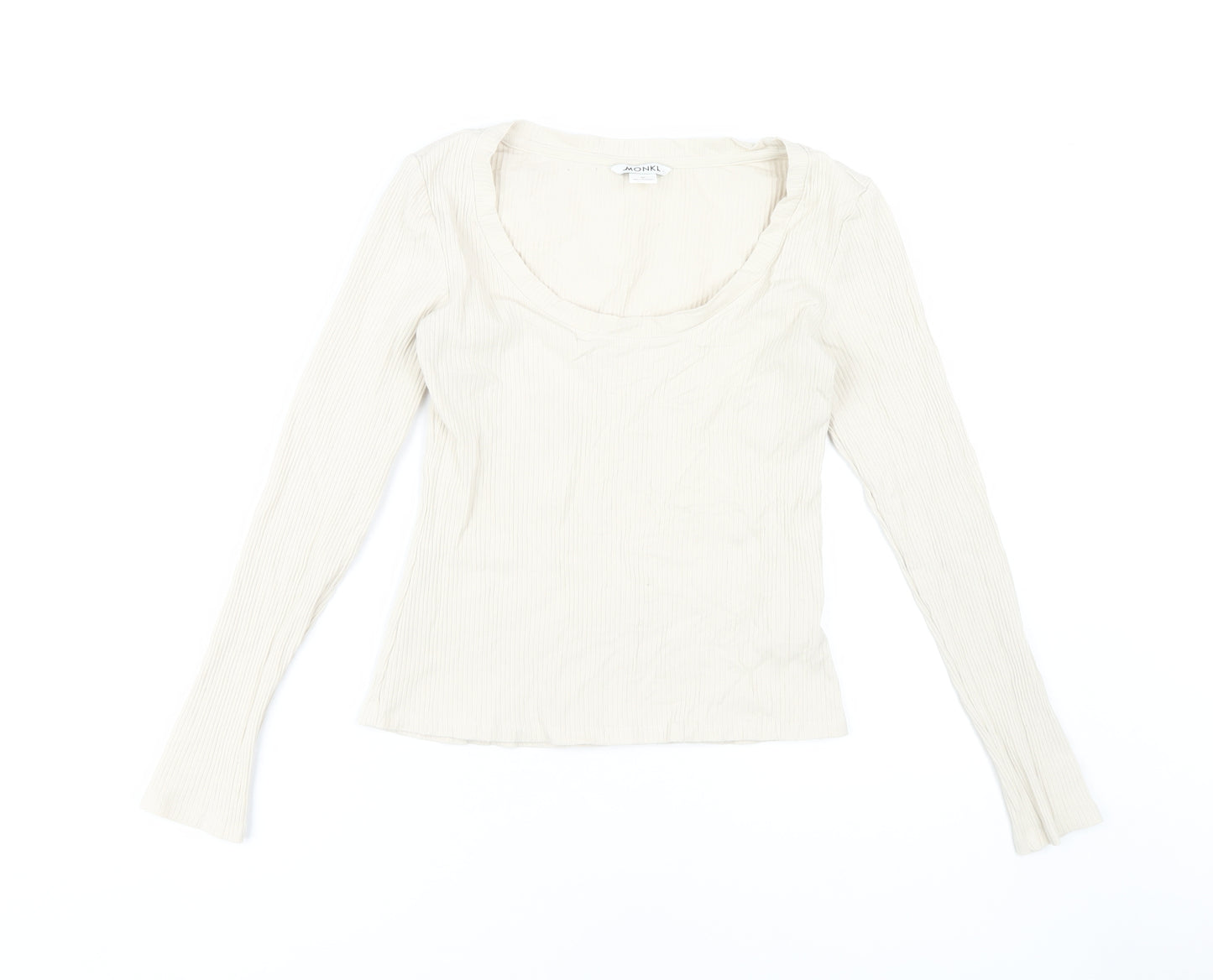 Monki Women's Beige Scoop Neck Long Sleeve T-Shirt
