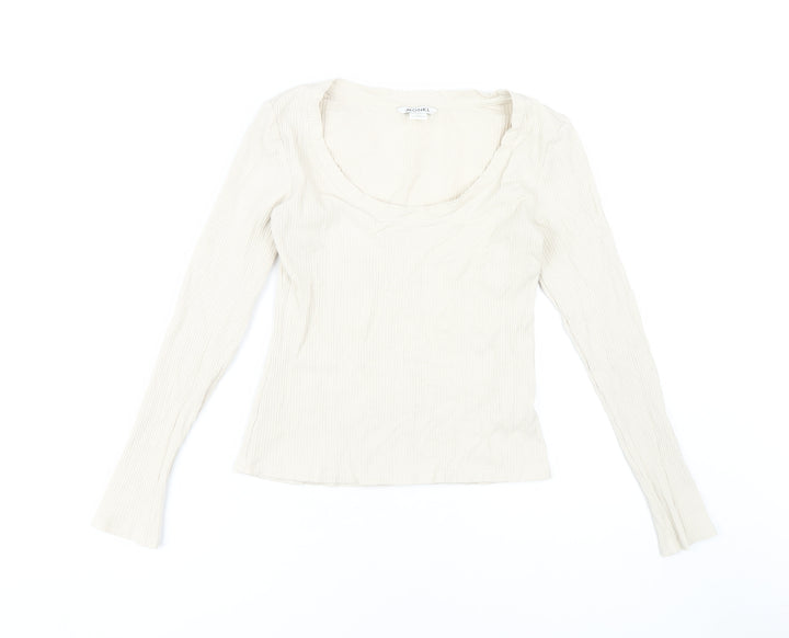 Monki Women's Beige Scoop Neck Long Sleeve T-Shirt
