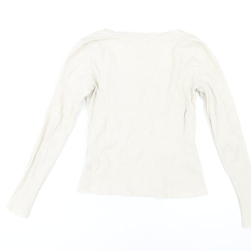 Monki Women's Beige Scoop Neck Long Sleeve T-Shirt