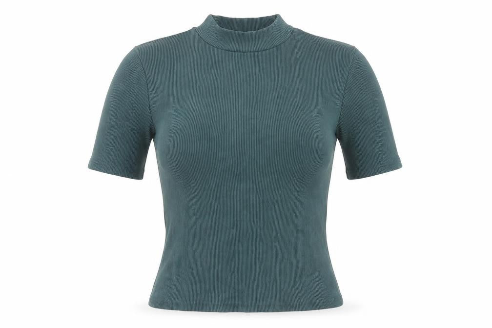 Front view of Modström Women's Green XS Mock Neck T-Shirt