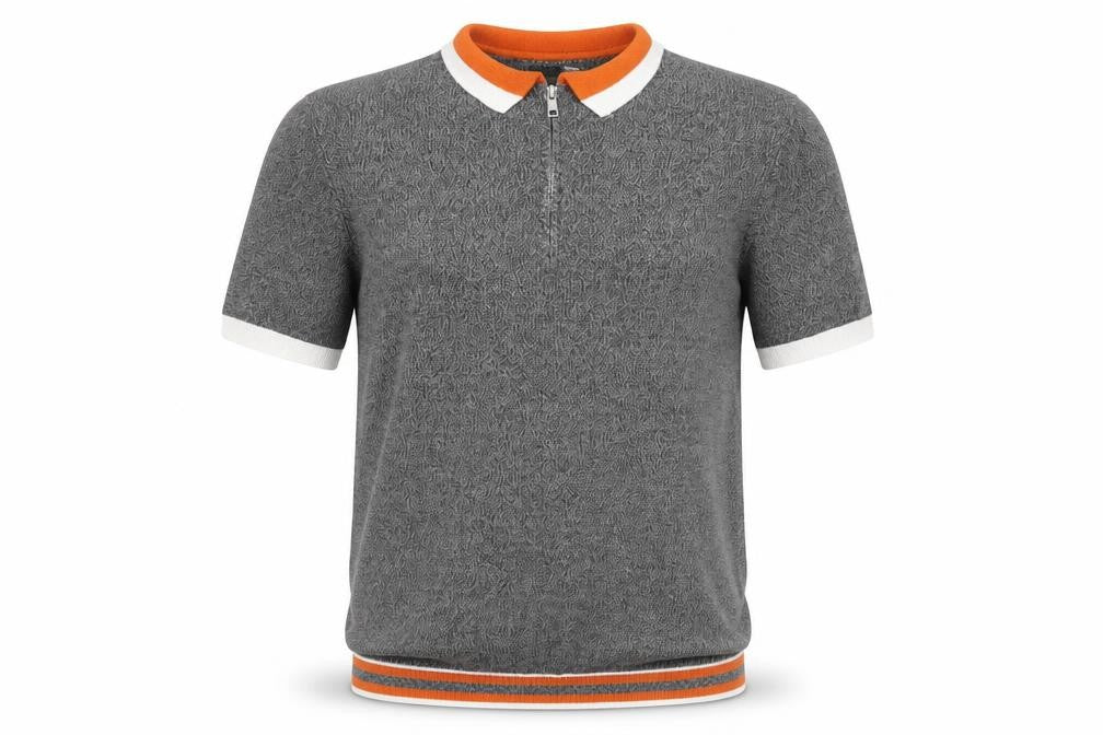Front view of Topman Men's Grey Polo -, size M, Stylish Knit 1/4 Zip