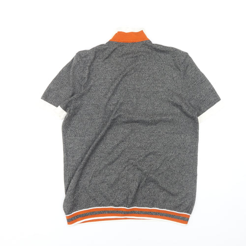 Topman Men's Grey Polo - Size M, Stylish Knit 1/4 Zip
