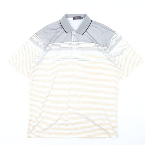 Charles Norton Men’s XL Grey Beige Striped Polo Shirt