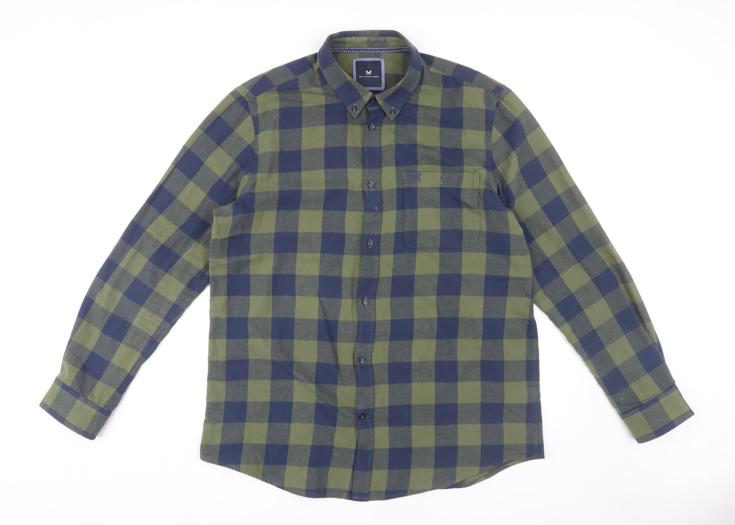 Crew Clothing Men's Green Blue Check Shirt XL Slim Fit