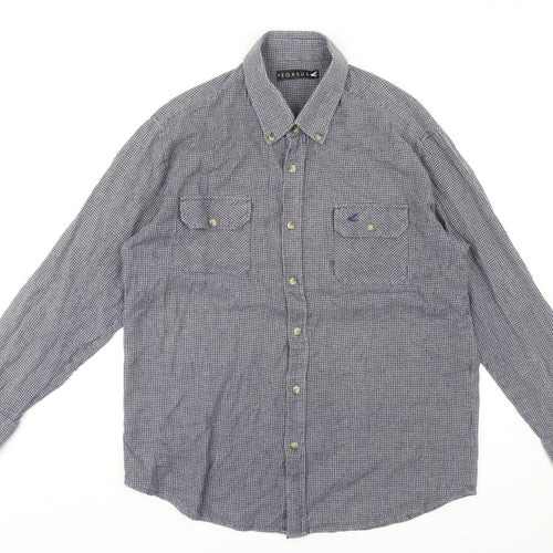 Pegasus Men's Blue Check Long Sleeve Button-Down Shirt