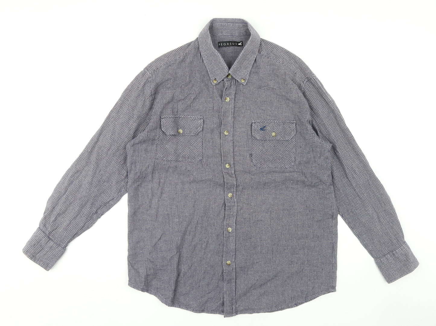 Pegasus Men's Blue Check Long Sleeve Button-Down Shirt