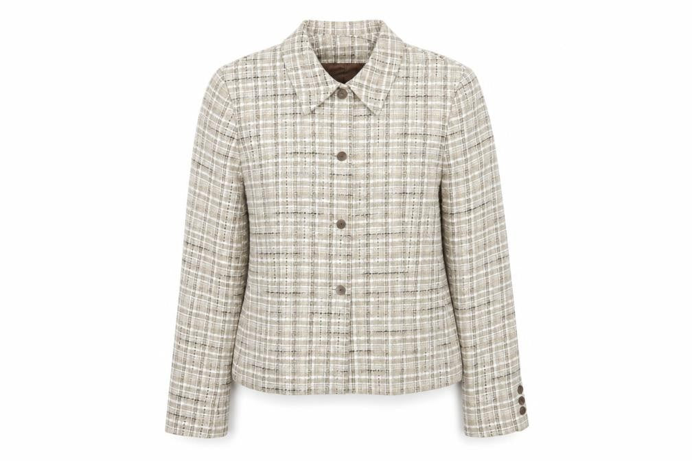 Front view of Jones Wear Women's Beige Check Tweed Jacket, size 10