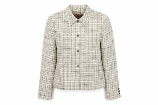 Front view of Jones Wear Women's Beige Check Tweed Jacket, size 10