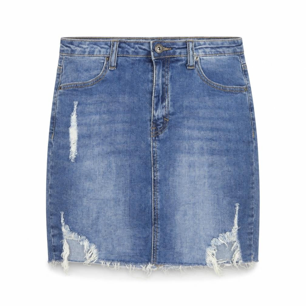 Front view of Wax Jean Women's Blue Denim Pencil Skirt - S