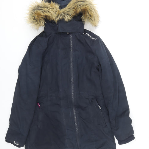 Superdry Women's Black Parka, Size L, Hooded & Fur Trim