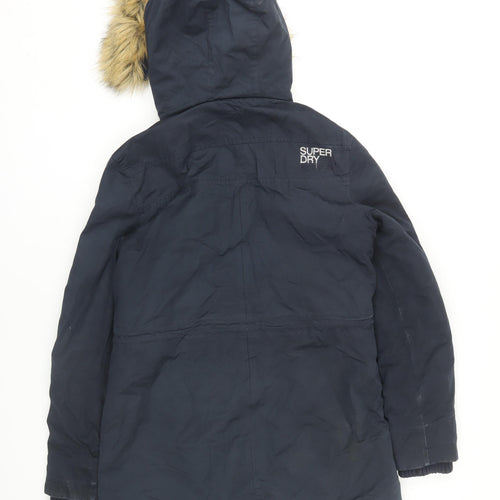 Superdry Women's Black Parka, Size L, Hooded & Fur Trim