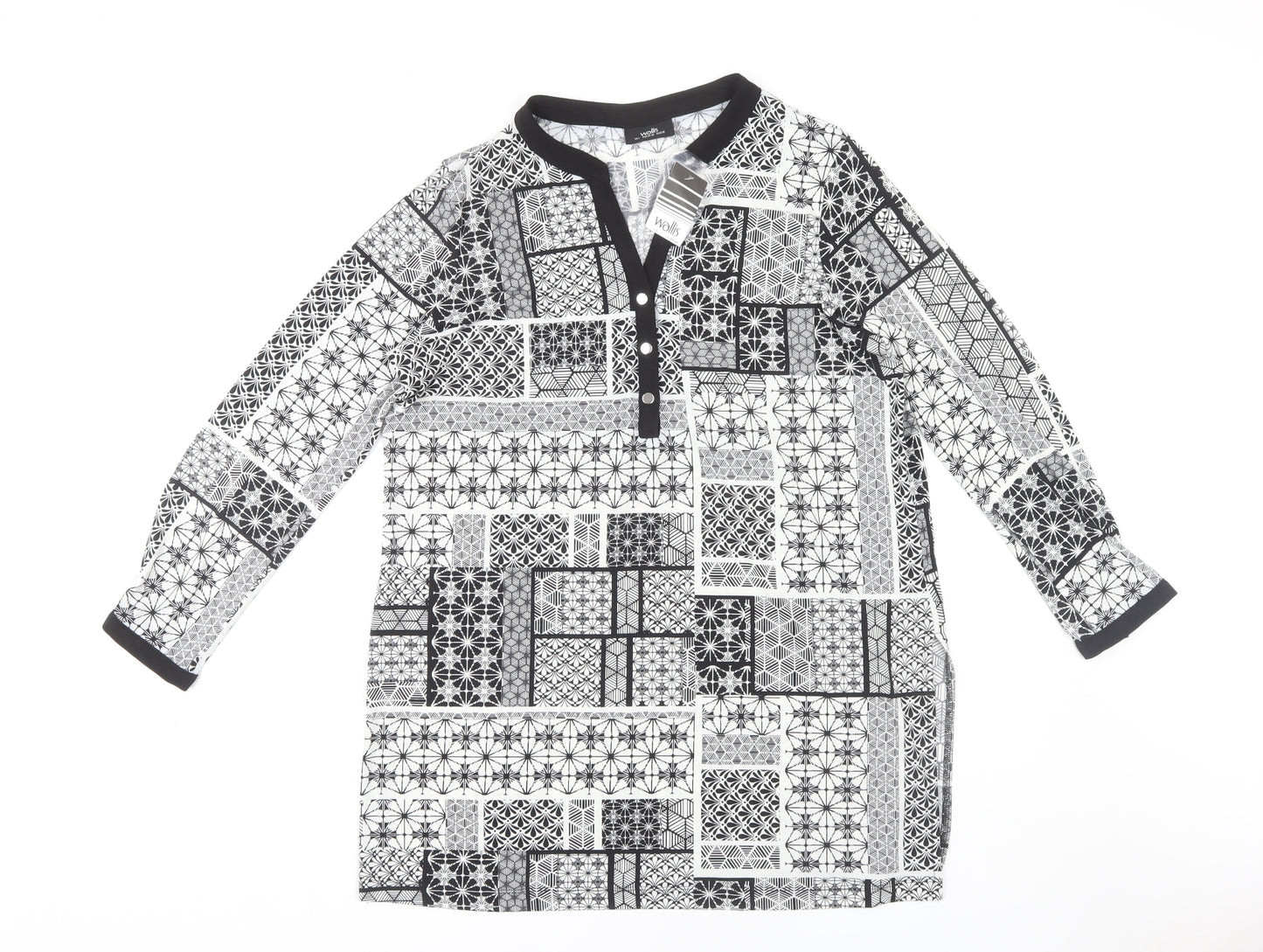 Wallis Women's L Blouse, Black/White, Geometric, New
