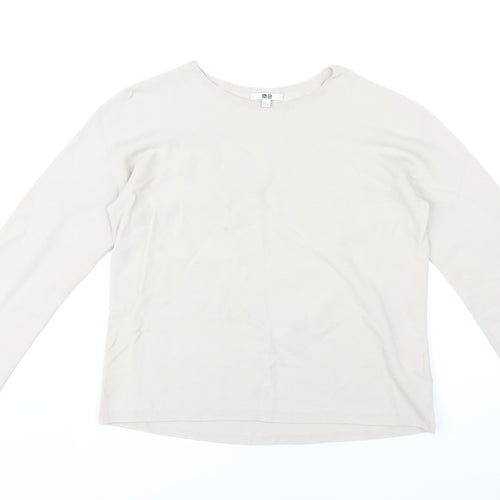Uniqlo Women's Beige Pullover Jumper, L, Cotton Crew