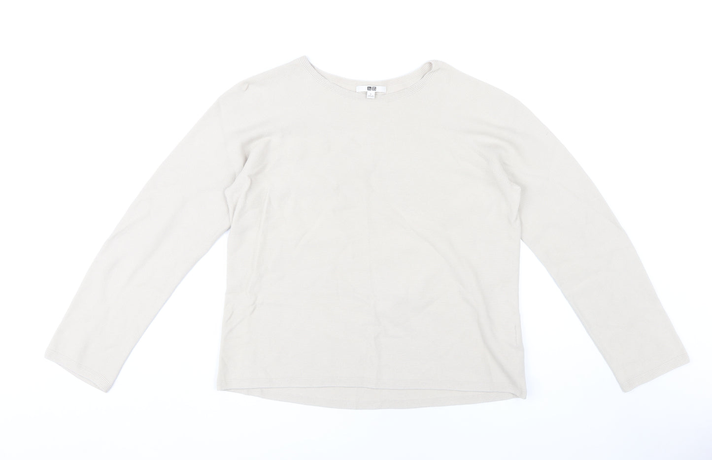 Uniqlo Women's Beige Pullover Jumper, L, Cotton Crew