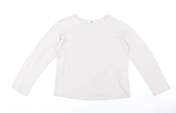 Uniqlo Women's Beige Pullover Jumper, L, Cotton Crew