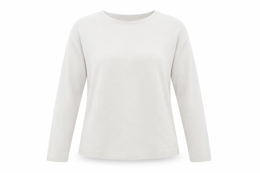 Front view of Uniqlo Women's Beige jumper, L, Cotton Crew