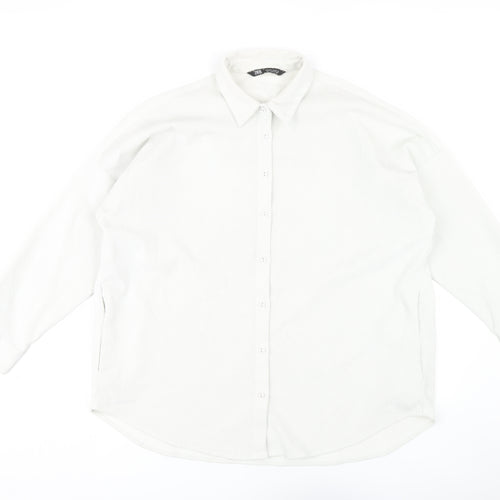 ZARA Women's White Button-Up Shirt Size 2, Long Sleeve