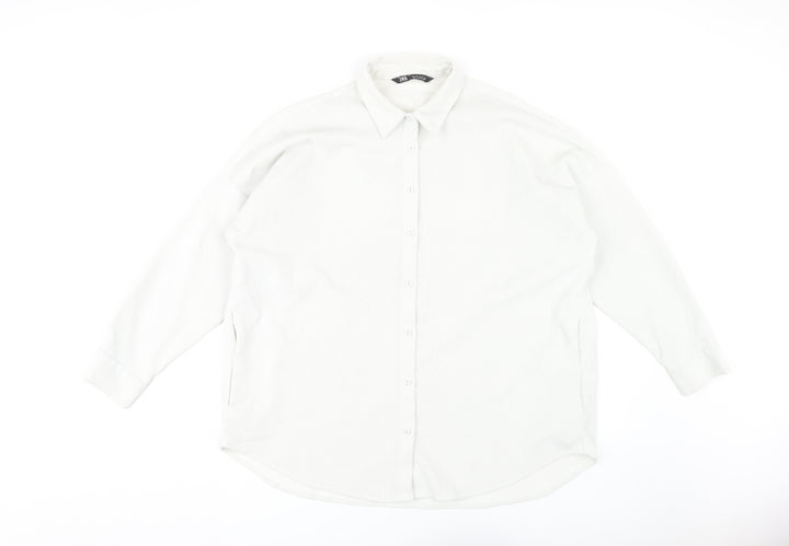ZARA Women's White Button-Up Shirt Size 2, Long Sleeve
