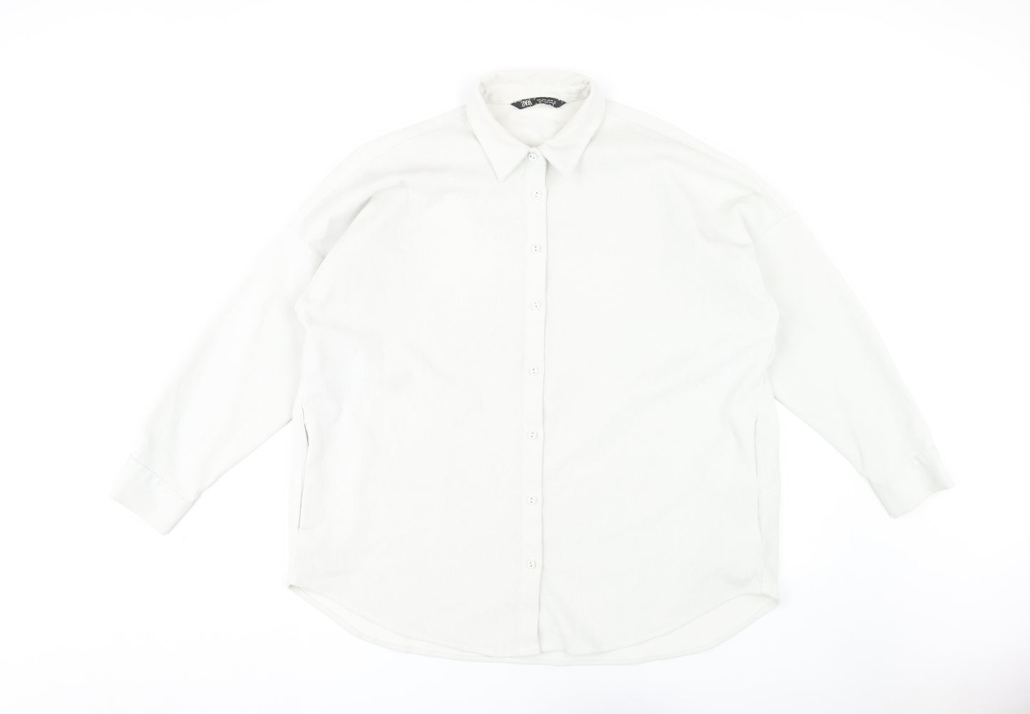 ZARA Women's White Button-Up Shirt Size 2, Long Sleeve