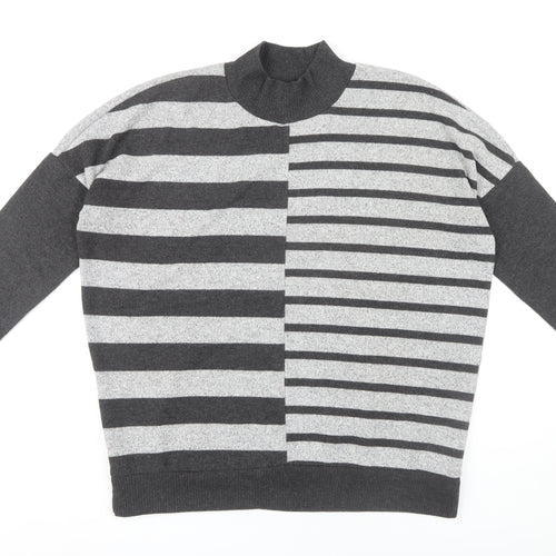 Next Women Grey Striped Mock Neck Pullover Jumper M