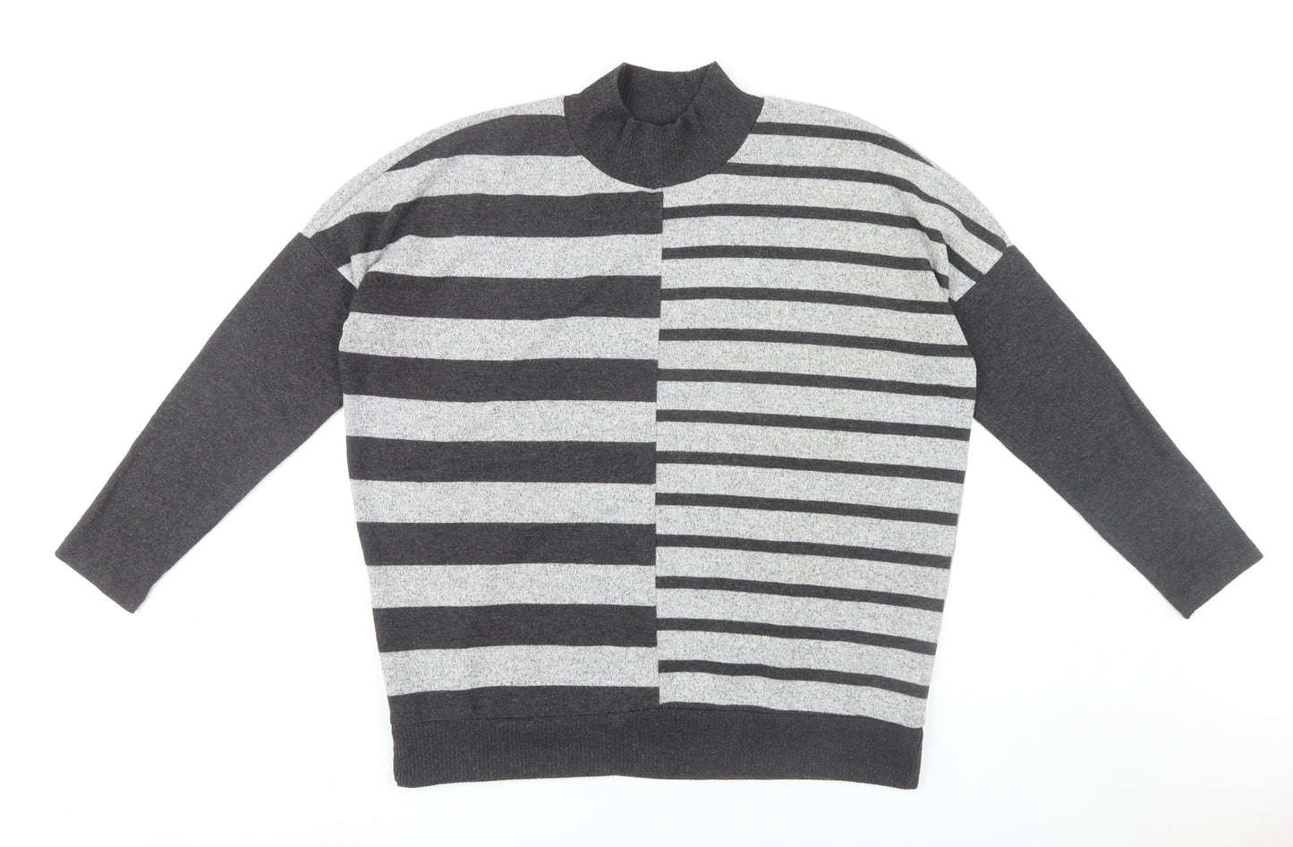 Next Women Grey Striped Mock Neck Pullover Jumper M