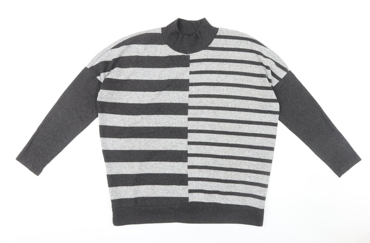 Next Women Grey Striped Mock Neck Pullover Jumper M