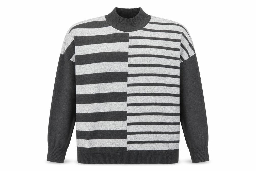 Front view of Next Women Grey Striped Mock Neck jumper M