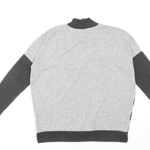 Next Women Grey Striped Mock Neck Pullover Jumper M