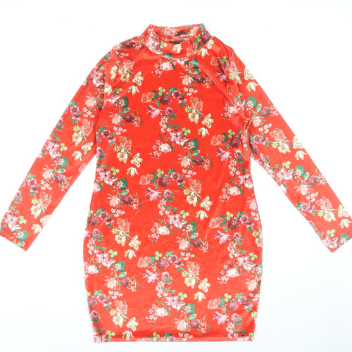 Boohoo Women’s Red Floral Bodycon Dress Size 12