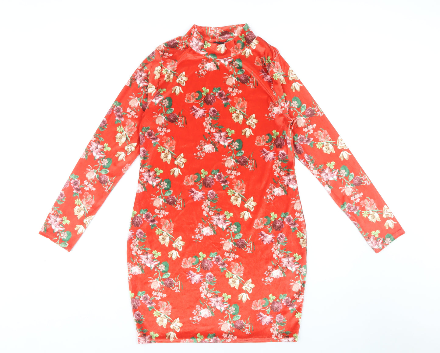 Boohoo Women’s Red Floral Bodycon Dress Size 12