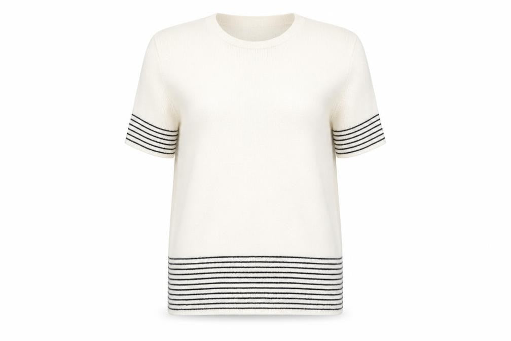 Front view of Eastex Women's White Striped Short Sleeve Jumper, size 10