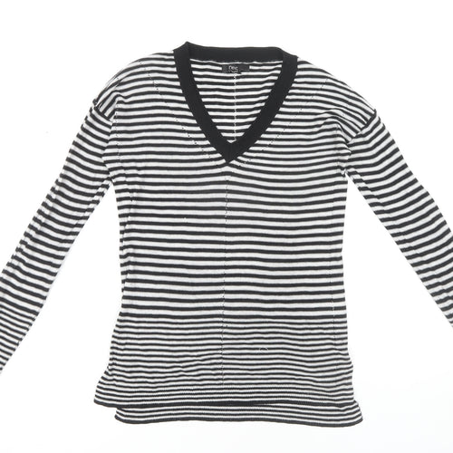 Next Women's Black V-Neck Striped Pullover Jumper Size 8