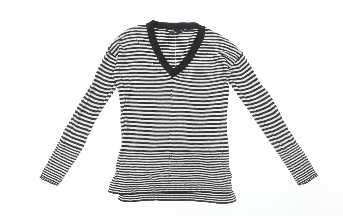 Next Women's Black V-Neck Striped Pullover Jumper Size 8
