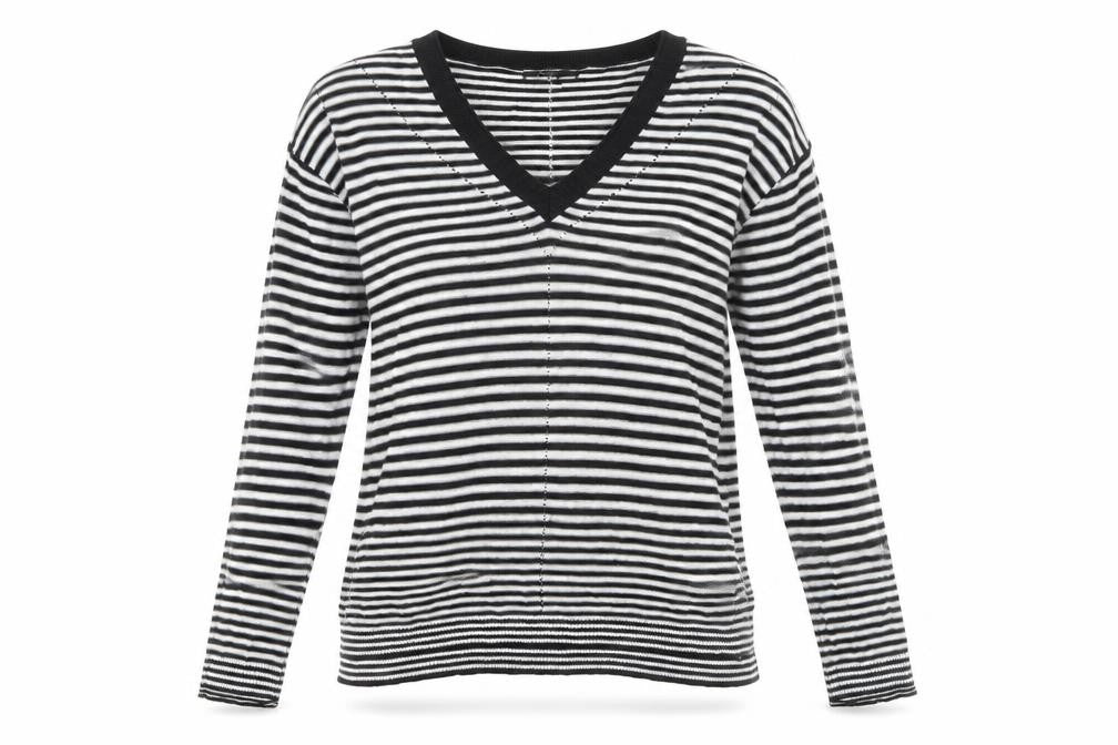 Front view of Next Women's Black V-Neck Striped jumper, size 8