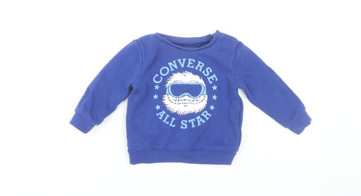Converse Unisex Blue Pullover T-Shirt, 18-24 Months, Logo Print